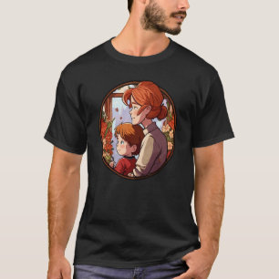 T-shirt Redheaded Mother And Son Embracing Surrounded By F
