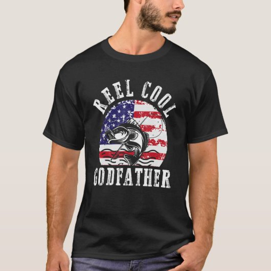 T-shirt Reel Cool Godfather US Flag Fisher Godson Goddau (Devant)
