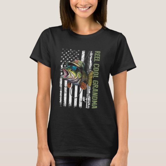 T-shirt Reel Cool Grandma Camouflage American Flag Funny D (Devant)