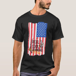T-shirt Reel Cool Grandpa Fête des pères Drapeau américain