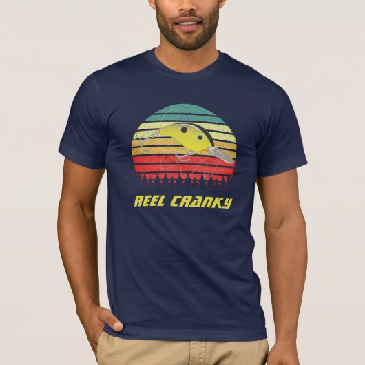 T-shirt Reel Cranky Funky Bass Pêche Crankbait Retro (Devant)