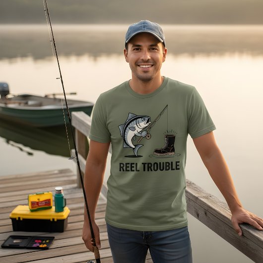 T-shirt Reel Trouble – Funny Fishing Cartoon Design