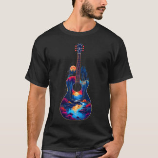 T-shirt Reflets du lac de guitare Forêt Pin Camp de lune
