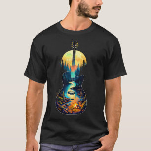 T-shirt Reflets du lac de la guitare Forêt Pin Lune Camp