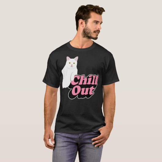 T-shirt Refroidissement - Chat Rétro Chillin En Rose Et (Devant entier)