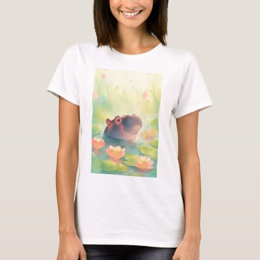 T-shirt Refuge Floral d'Étang Hippopotame dans la Forêt (Devant)