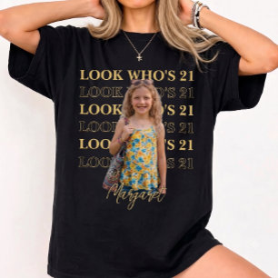 T-shirt Regard sur Personnalisé Photo Texte Empilé Qui a 2