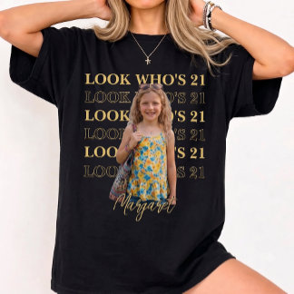T-shirt Regard sur Personnalisé Photo Texte Empilé Qui a 2