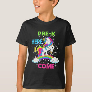 T-shirt Regardez Pré k Ici Je Viens Fille Unicorn Préscola