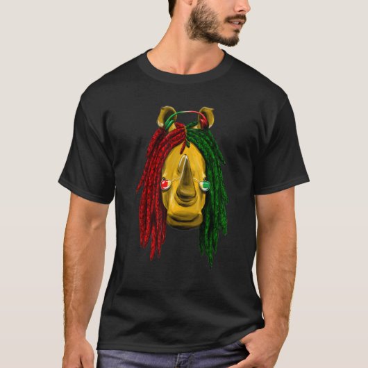 T-shirt Reggae Cool Rhino Dreadlocks Dreadlocks Rasta (Devant)