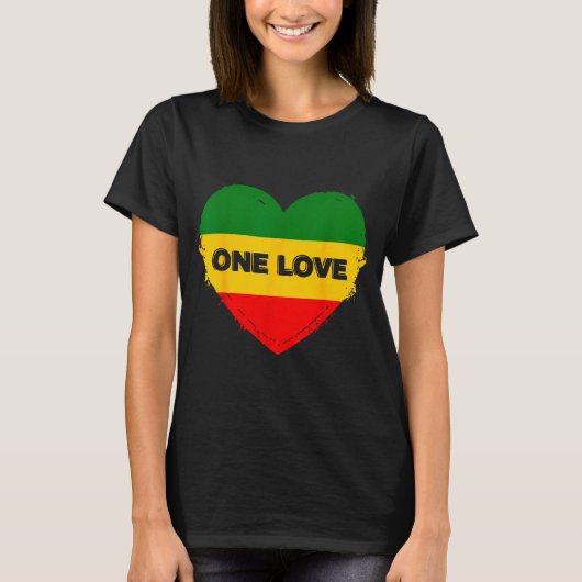 T-shirt Reggae Heart One Love Rasta Reggae Music Rastafari (Devant)