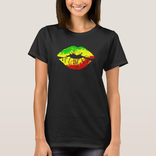 T-shirt Reggae Music Jamaica Kissing Lips Flag Rastafari R (Devant)