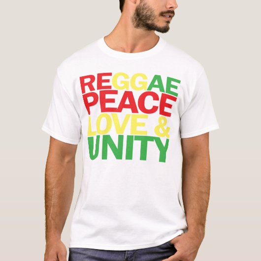 T-shirt Reggae. Paix, amour et unité (Devant)