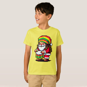 T-shirt Reggae Père Noël Drummer Fun Pixel Art Christmas M