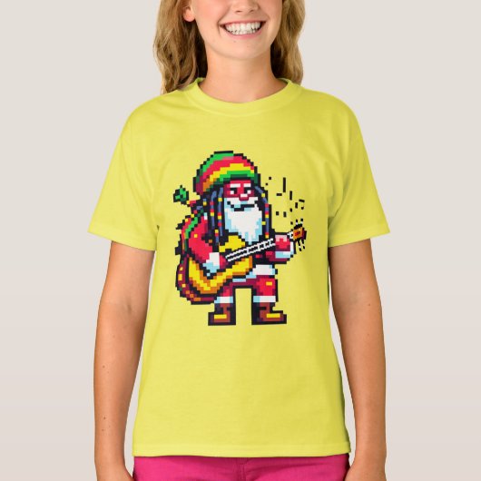 T-shirt Reggae Père Noël Fun Pixel Art Noël Musique Design (Devant)