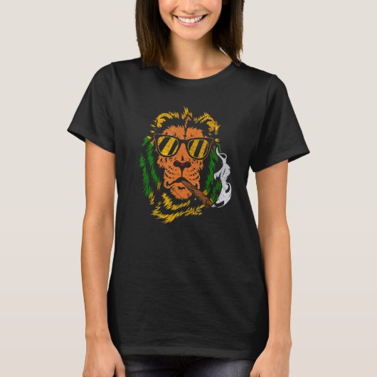 T-shirt Reggae Rasta Lion Animal Face Stoner Smoking Jamai (Devant)