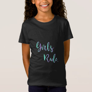 T-Shirt Règle des filles - Texte vert pourpre, Cool noir