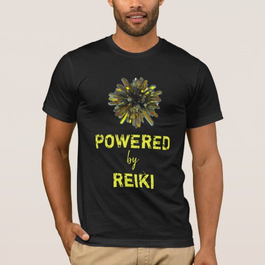 T-shirt *~* Reiki Gold Jaune Crysphère Hommes Noir (Devant)