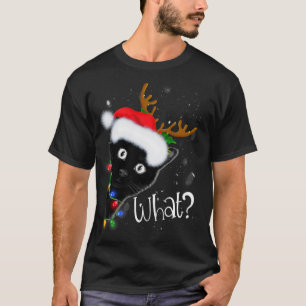 T-shirt Reindeer Chat Noir Feux de Noël Drôle Chat Amour