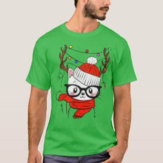 T-shirt Reindeer Chat Père Noël Noël Lumière Noël Chat amo