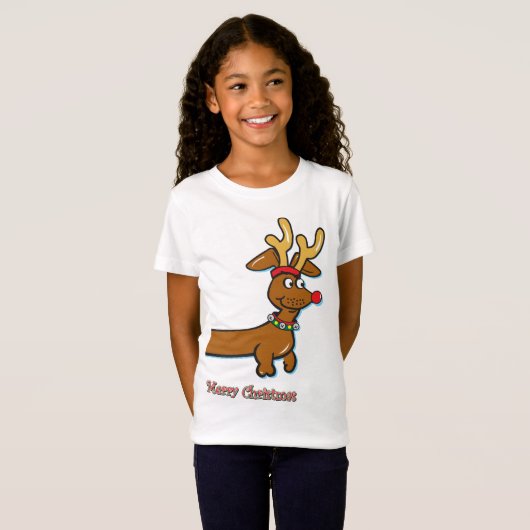 T-Shirt Reindeer Dachshund Joyeux Noël (Devant entier)