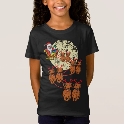 T-Shirt Reindeer Dachshund Père Noël Christmas Pet Weiner  (Devant)