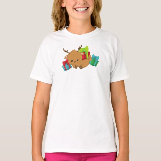 T-shirt Reindeer de Noël, Reindeer mignonne, Cadeaux, Prés (Devant)