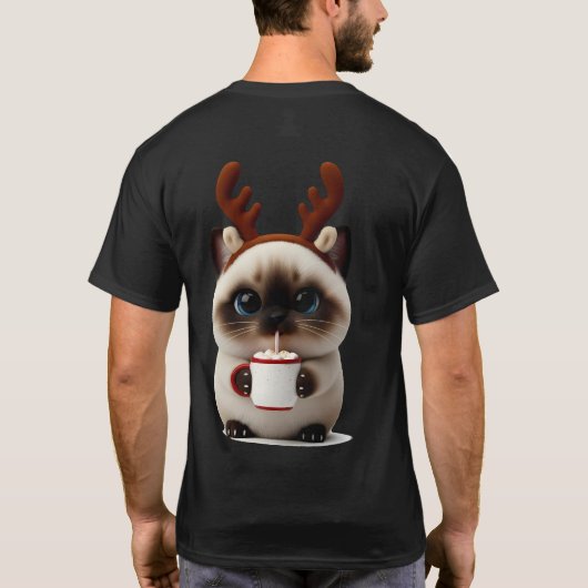 T-shirt Reindeer Kitten with Hot Cocoa (Dos)
