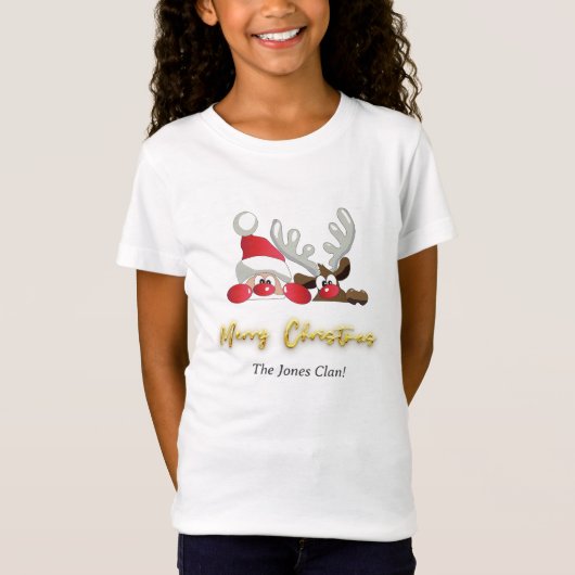 T-Shirt Reindeer Père Noël Joyeux Noël Custom Modern Girl (Devant)