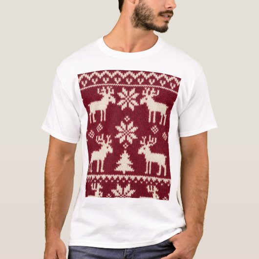T-shirt Reindeer & Pines – Classic Knit Holiday Pattern (Devant)