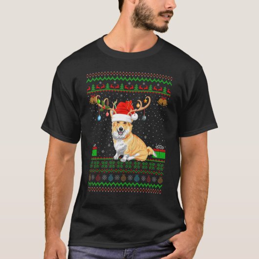 T-shirt Reindeer Santa Hat Corgi gallois moche Chris (Devant)