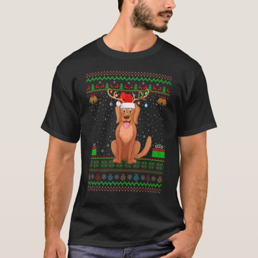T-shirt Reindeer Santa Hat Correspondant Vilain Golden Ret (Devant)