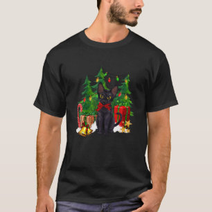 T-shirt Reindeer Santa Hat Noir Chat Lumières de Noël mign