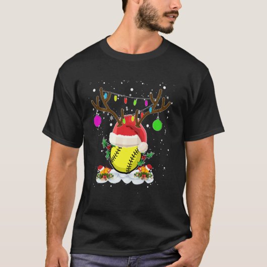 T-shirt Reindeer & Santa Hat Softball Funny Softball Maman (Devant)