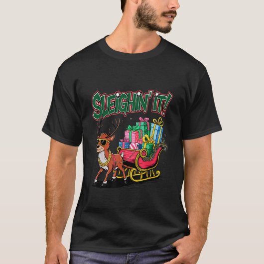 T-SHIRT REINDEER SLEIGH HOLIDAY MEME BOOTLEG CHRISTMAS (Devant)