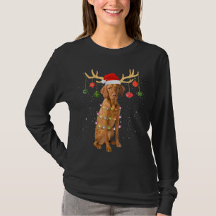 T-shirt Reindeer Vizsla Chien Santa Chapeau Feu de Noël