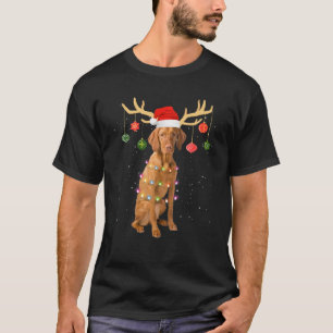T-shirt Reindeer Vizsla Chien Santa Chapeau Noël Lumière N