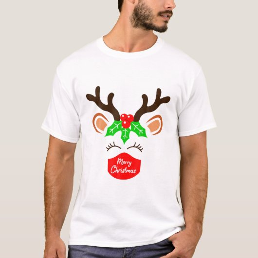 T-shirt Reindeer Wearing Mask Christmas 2021 Matching Fami (Devant)