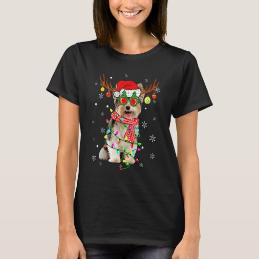 T-shirt Reindeer Yorkshire Terrier Chien Santa Hat Christm (Devant)