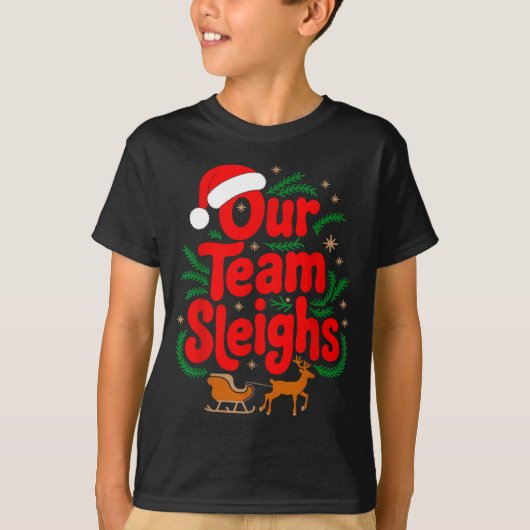 T-shirt Reindeers Santa's Workers Office Our Team Sleighs  (Devant)