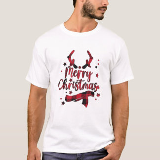 T-shirt Reinder de Noël Rouge Plaid Buffalo Famille Christ