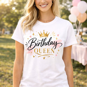 T-shirt Reine d'anniversaire Écriture élégante avec couron