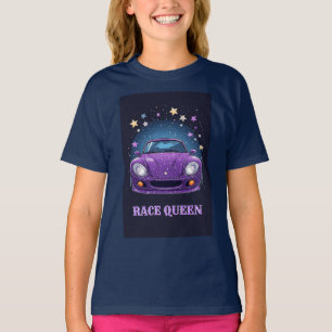 T-shirt Reine de course violette néon Filles de voiture Pu