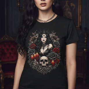 T-shirt Reine gothique sombre avec crâne et bougies
