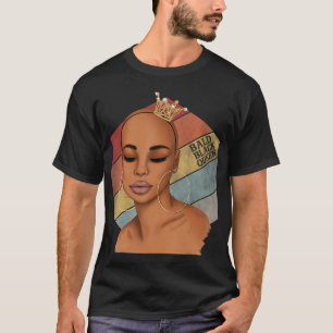 T-shirt Reine Noire Bald Femme Vintage Afro Bald Peau fonc