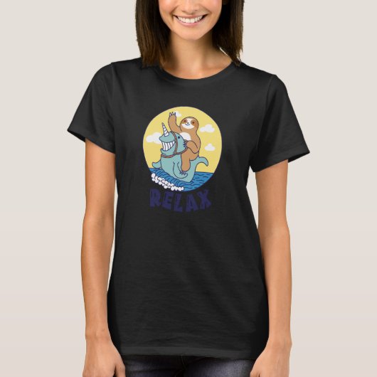 T-shirt Relax Sloth riding a narwhal Cute Ocean Creature S (Devant)