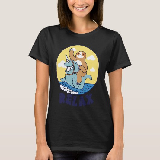 T-shirt Relax Sloth riding a narwhal Cute Ocean Creature S (Devant)