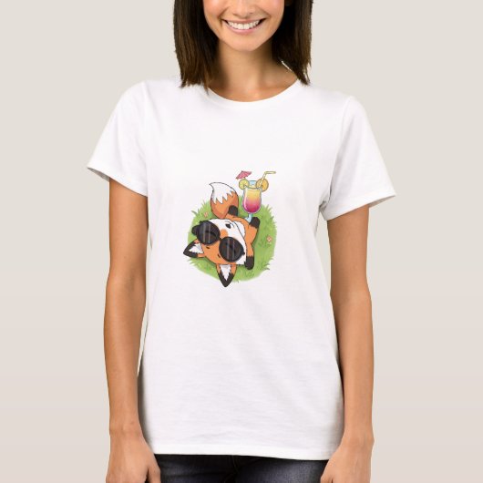 T-shirt Relaxed Summer Fox Wearing Sunglasses (Devant)
