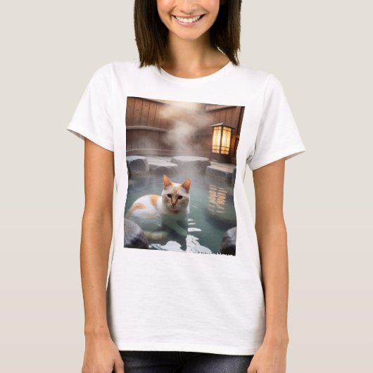 T-shirt Relaxing Hot Spring Cat (Devant)