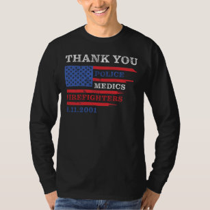 T-shirt Remerciements: Police, Médecins, Pompiers 9/11 USA